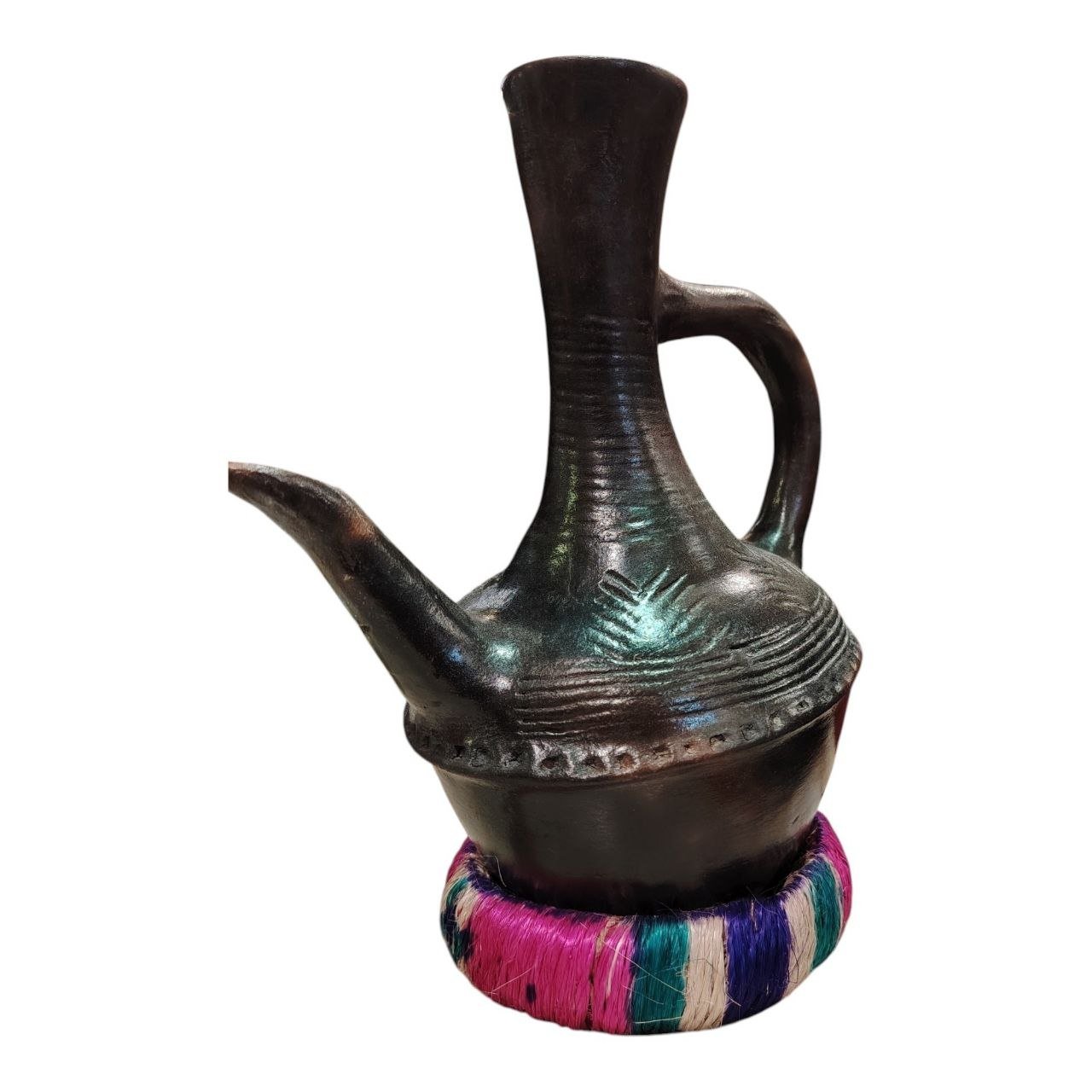 Authentic Handmade Ethiopian Clay Coffee Pot (Jebena) with Stand