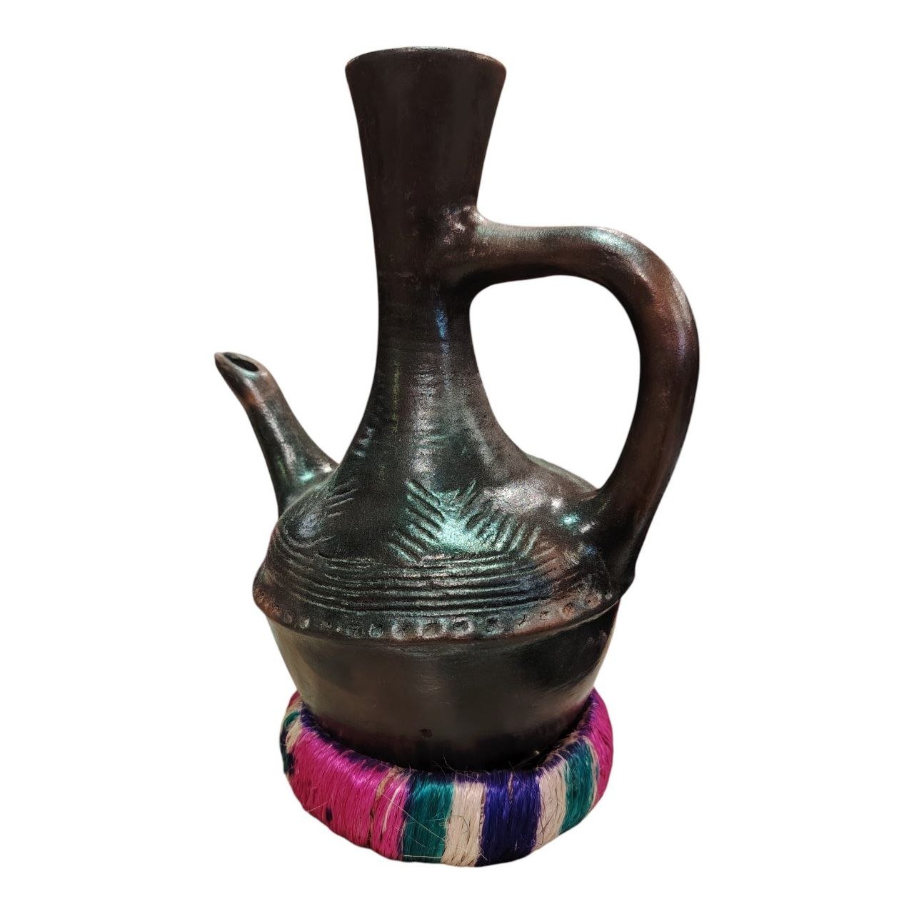 Authentic Handmade Ethiopian Clay Coffee Pot (Jebena) with Stand